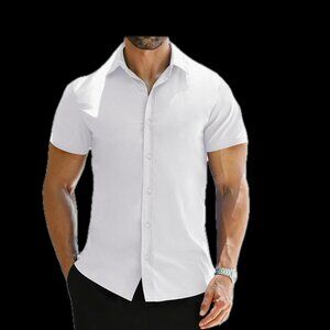 MAPICK Men's M Dress Shirt Slim Fit Short Sleeve Button Down Summer Top Business
